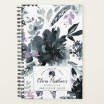 Nocturnal Floral Watercolor Navy Monogram Planer<br><div class="desc">Blume Muster mit Boho Hand bemalten Blume, Federn, und viel von bunten Grau, Navy Blue, Dusty Blue, Mauve Pink, Lavender Lila, Silver, Charcoal Blätter und Blätter. Mit handgezeichneten Linienelementen, Wirblen Schriftart mit Handschrift und stilvollem Silver Glitzer Rahmen & Typografie - Fotostudio, Friseur, Shop Boutique etc. Persönliche oder geschäftliche Monogramm Personal-...</div>