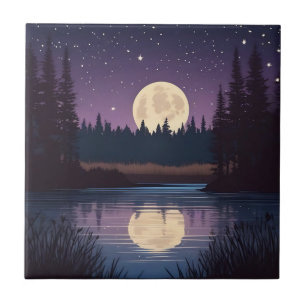 Nocturnal Moonlit Lake Fliese