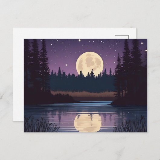 Nocturnal Moonlit Lake Postkarte (Vorne/Hinten)