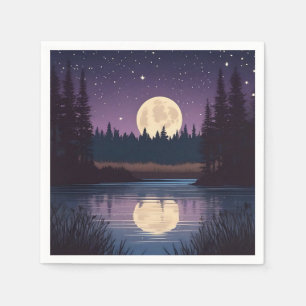 Nocturnal Moonlit Lake Serviette