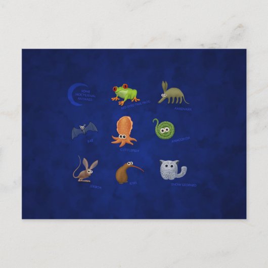 Nocturnale Tiere Postkarte (Vorderseite)