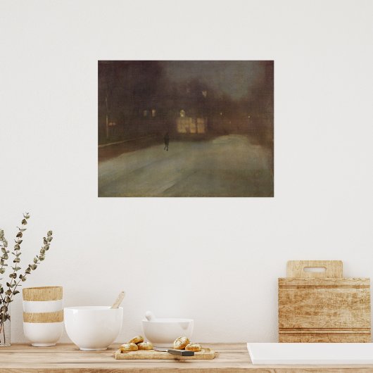 Nocturne Grau und Gold Snow in Chelsea by Whistler Poster (Küche)