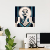 Nocturne in Teal: Art Deco Piano Portrait Poster (Heimbüro)