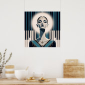 Nocturne in Teal: Art Deco Piano Portrait Poster (Küche)