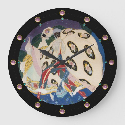 NOCTURNE MIT MASKEN / Art Déco Venezianische Masqu Große Wanduhr (Vorderseite)