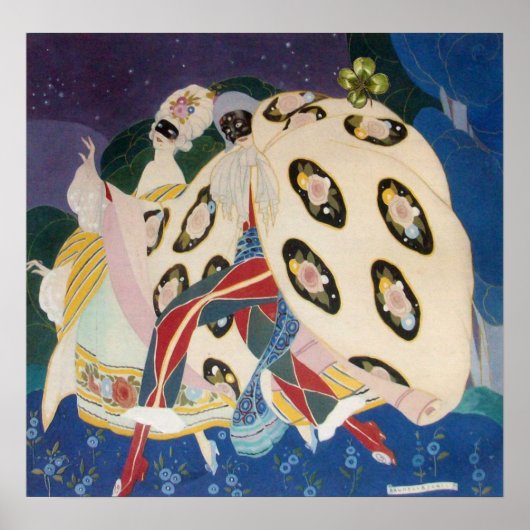 NOCTURNE MIT MASKEN / Art Déco Venezianische Masqu Poster (Vorne)