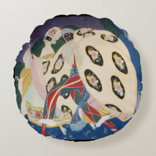 NOCTURNE MIT MASKEN / Art Déco Venezianische Masqu Rundes Kissen