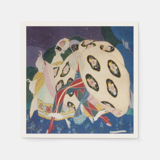 NOCTURNE MIT MASKEN / Art Déco Venezianische Masqu Serviette (Vorderseite)