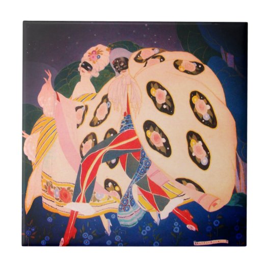 NOCTURNE MIT MASKEN / Venezianische MASKERN Fliese (Vorderseite)