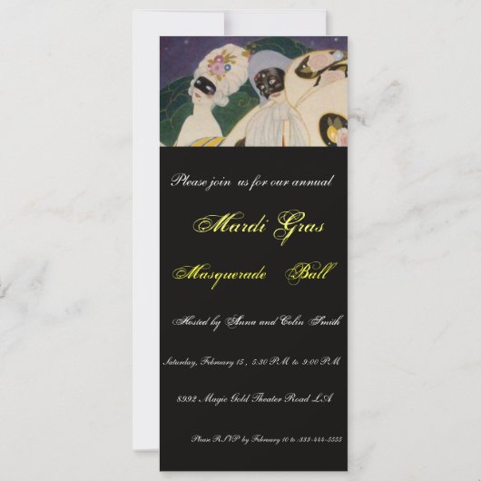 NOCTURNE MIT MASKS ,MARDI GRAS MASQUERADE BALL EINLADUNG (Rückseite)