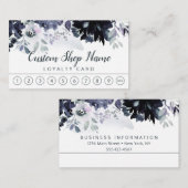 Nocturnous floral Navy Blue Custom Text Business Treuekarte (Vorne/Hinten)