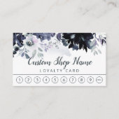 Nocturnous floral Navy Blue Custom Text Business Treuekarte (Vorderseite)