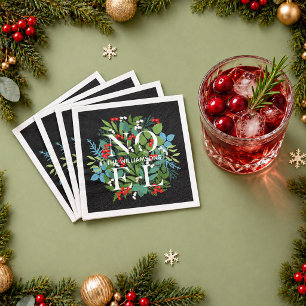 NOEL Beeren Grünpersonalierte schwarze Weihnachten Serviette