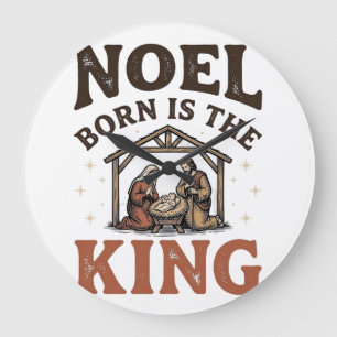 Noel Born Is the King Vintage Nativity Weihnachten Große Wanduhr