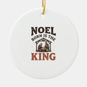 Noel Born Is the King Vintage Nativity Weihnachten Keramik Ornament
