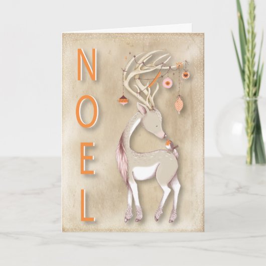 Noel Christmas Deer Feiertagskarte (Vorderseite)