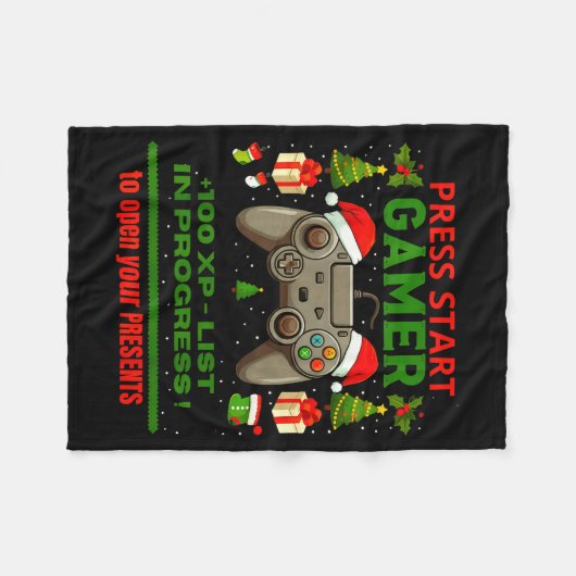 Noel Fun Gamer - Press Start For Christmas Fleecedecke (Vorderseite (Horizontal))