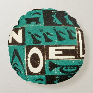 Noel Green Blockdruck Rundes Kissen