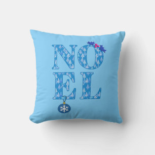 NOEL in einem blauen Weihnachtsbaum-Muster Kissen