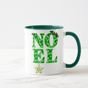 NOEL in einem grünen Weihnachtsbaum-Muster Tasse