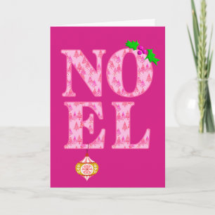 NOEL in einem rosa Weihnachtsbaum-Muster  Feiertagskarte
