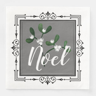 Noel, Mistelzweig im Art Deco Rahmen Weihnachten Serviette