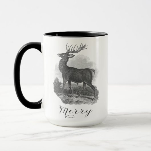 Noel mug with an beautiful antique deer etching. tasse (Links)