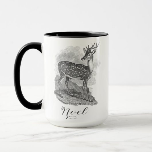 Noel mug with an beautiful antique deer etching. tasse (Links)