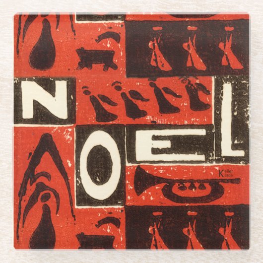 Noel Roter Blockdruck Glasuntersetzer (Vorderseite)