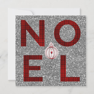 Noel Roter Karo Karierter Silber Glitter Weihnacht Feiertagskarte