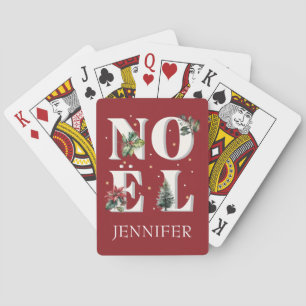 Noël-Textdesign mit schönen Winterpflanzen Spielkarten