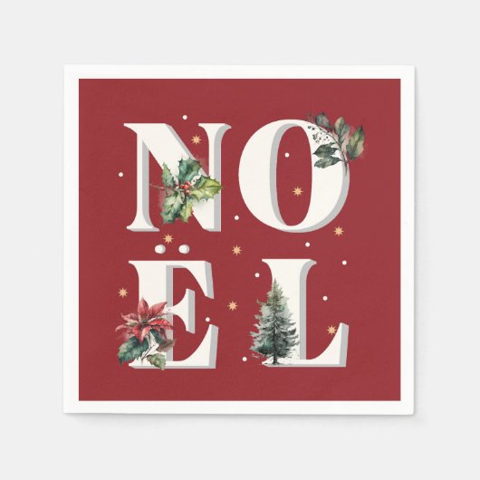 Noël Textdesign mit wunderschönen Winter-Pflanze Serviette (Vorderseite)