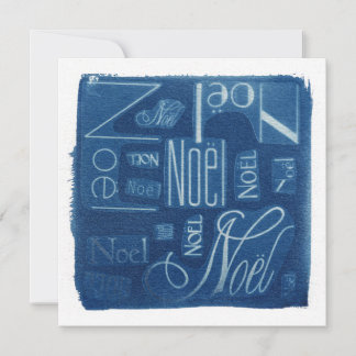 Noël typografisches Cyanotype Quadrat Feiertagskarte