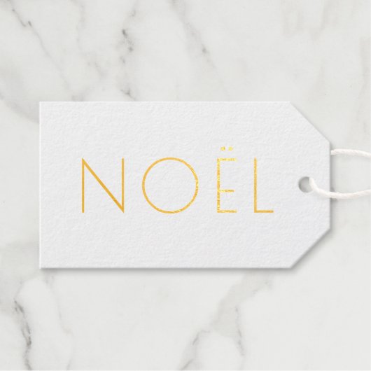 Noël weiß und gold minimalistische Typografie eleg Geschenkanhänger (Vorderseite (Horizontal))
