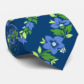 Noelani Leu-hawaiisches Blumenstreifen-Blau Krawatte (Gerollt)