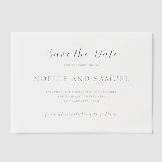 Noelle Elegant Wedding Save the Date Pergament Einladungen (Vorderseite)