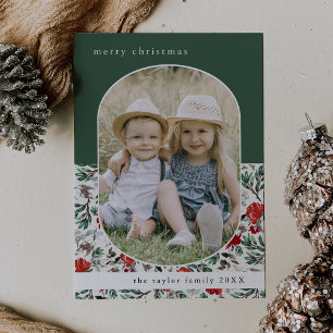 NOELLE Green Red Floral Family Foto Weihnachten
