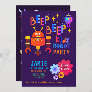 NOEON ROBOT 2. Geburtstag Party Boy Girl Funny Einladung