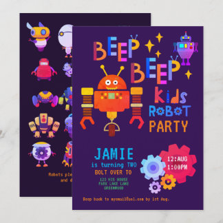 NOEON ROBOT 2. Geburtstag Party Boy Girl Funny Einladung