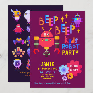 NOEON ROBOT 2. Geburtstag Party Boy Girl Funny Einladung