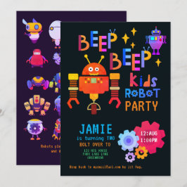 NOEON ROBOT 2. Geburtstag Party Boy Girl Funny Einladung