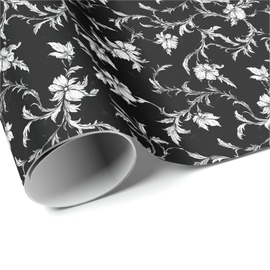 Noir-Blumenranken-Geschenkpapier Geschenkpapier (Rolleneckpunkt)