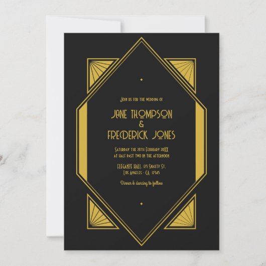 Noir & Champagne Gold Art Deco Wedding Photo Einladung (Vorderseite)
