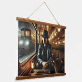 Noir Detection auf einer Rainy Train Journey Wandteppich Mit Holzrahmen (Gewinkelt)