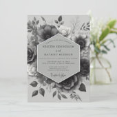 Noir Elegant Bloom Hochzeit Einladung (Stehend Vorderseite)