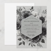 Noir Elegant Bloom Hochzeit Einladung (Vorne/Hinten)
