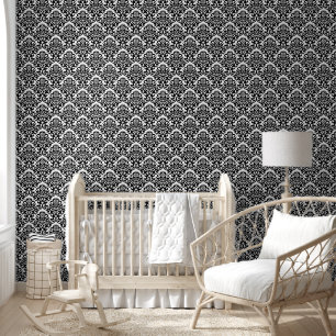 NOIR Jet Black Damask Nahtloses Muster Tapete