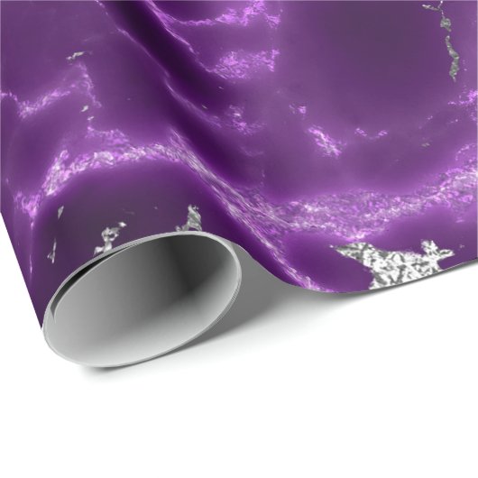 Noir Lila Silver White Marble Shiny Glam Geschenkpapier (Rolleneckpunkt)