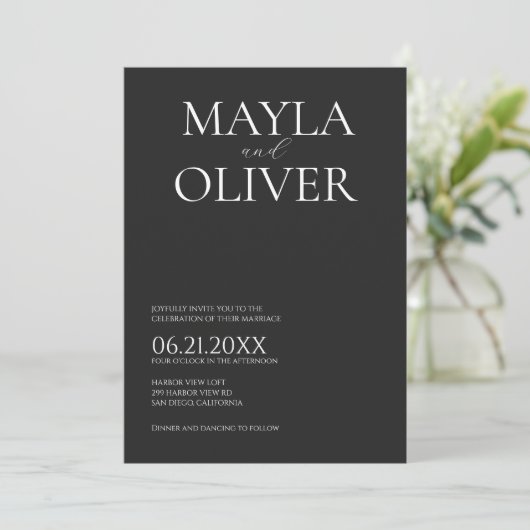 Noir Minimalistisch mit Foto Wedding Einladung (Stehend Vorderseite)