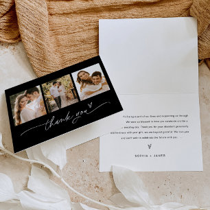 NOIR Minimalistische Foto Hochzeit Dankeschön-Kart Dankeskarte